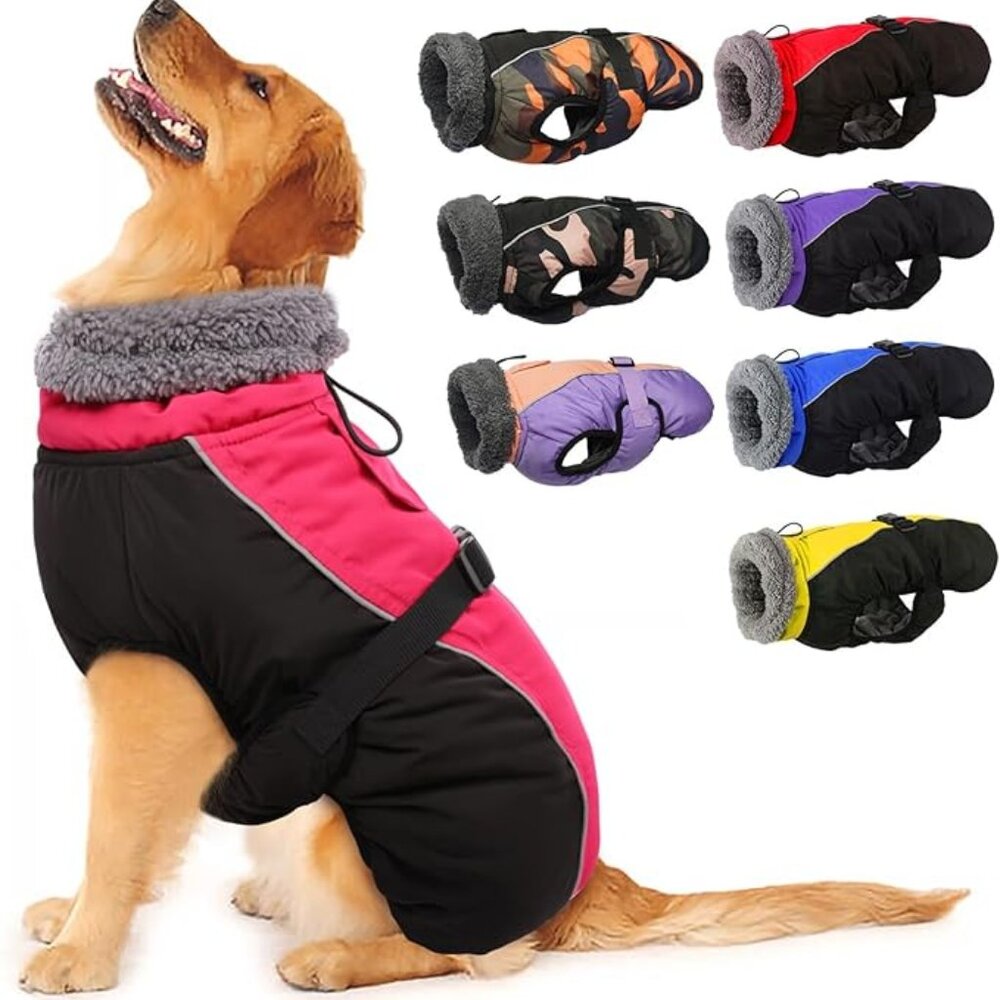 IECOii Extra Warm Dog Coat Reflective Adjustable Dog Jacket Dog Winter Coat 3X